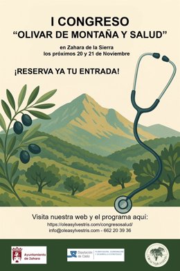 Cartel del Congreso 'Olivar de montaña y salud' en Zahara de la Sierra.