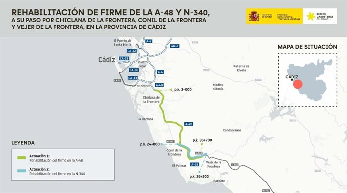 Plano de la obra a licitación para mejorar el firme de las carreteras de Cádiz