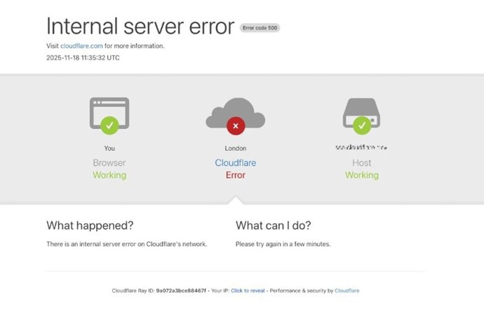Error que indica un fallo en la red de Cloudflare.