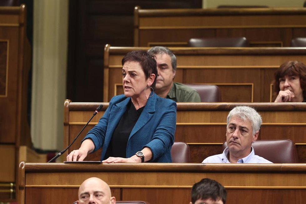 La portavoz de EH Bildu, Mertxe Aizpurua, interviene en la sesión de control al Gobierno
