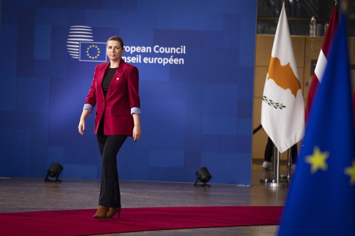 October 23, 2025, Brussels, Brussels, Belgium: Mette Frederiksen Â· Prime Minister of Denmark. Heads of state gathered today in the Belgian capital for a European summit to discuss strengthening Europe's military security.