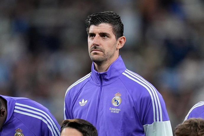 Thibaut Courtois of Real Madrid CF looks on during the Spanish League, LaLiga EA Sports, football match played between Real Madrid C.F. and Valencia CF at Santiago Bernabeu stadium on November 1, 2025, in Madrid, Spain.