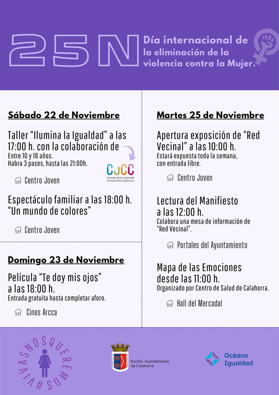 Calahorra se suma a la celebración del 25N con un programa para fomentar la igualdad y prevenir la violencia de género