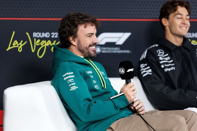 El piloto español Fernando Alonso (Aston Martin) en la rueda de prensa previa al Gran Premio de Las Vegas