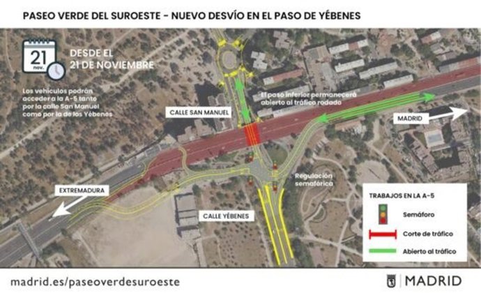 Nuevo desvío de tráfico temporal en la A-5