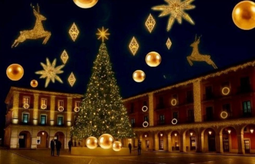 Infografía del alumbrado navideño en la plaza Mayor de Gijón.