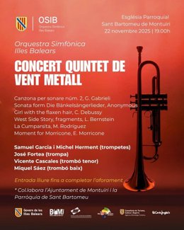 Cartel del concierto de cámara con un quinteto de viento metal de la Orquesta Sinfónica de Baleares.