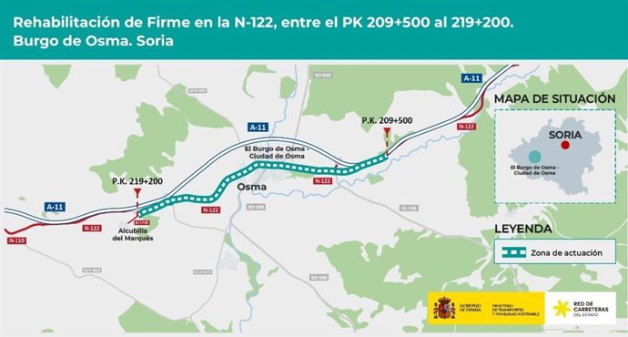 Mejora del firme en la N-122 por El Burgo de Osma (Soria).