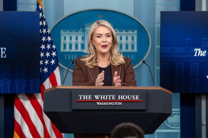 November 12, 2025, Washington, District Of Columbia, USA: White House Press Secretary KAROLINE LEAVITT answers a question during her briefing in the White House Press Briefing Room.