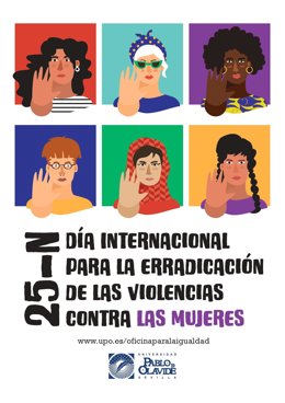 Cartel del programa de las actividades de la Universidad Pablo de Olavide de Sevilla por el 25N.