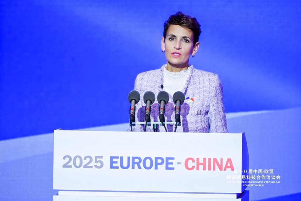 La presidenta de Navarra, María Chivite, interviene en China en la 18th Europe-China Business and Technology Cooperation Fair.