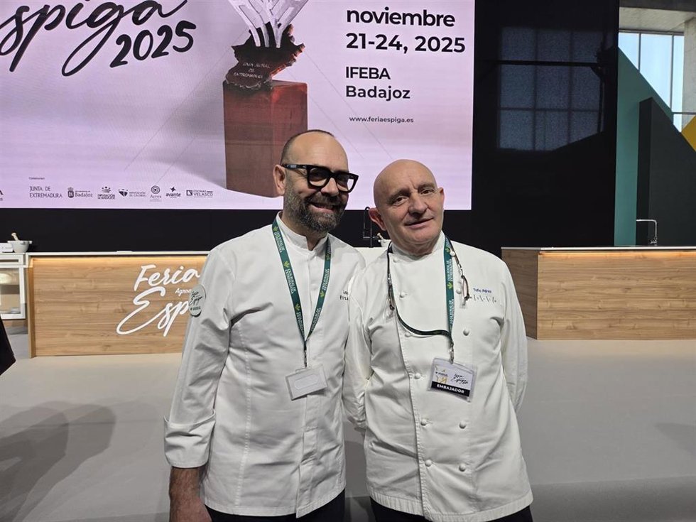 Los cocineros Toño Pérez y José Pizarro, en la inauguración de la Feria Agroalimentaria Espiga