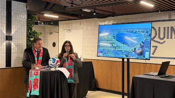 El alcalde de Zapopan, Juan José Frangie, durante la presentación de la sede mexicana de Guadalajar del Mundial 2026.
