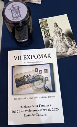 Matasellos lanzado por Correos en Chiclana con la imagen del primer sello dedicado a Isabel II.