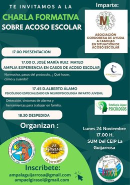 Las asociaciones de madres y padres de alumnos del CEIP La Guijarrosa y de La Victoria organizan una charla contra el acoso escolar.