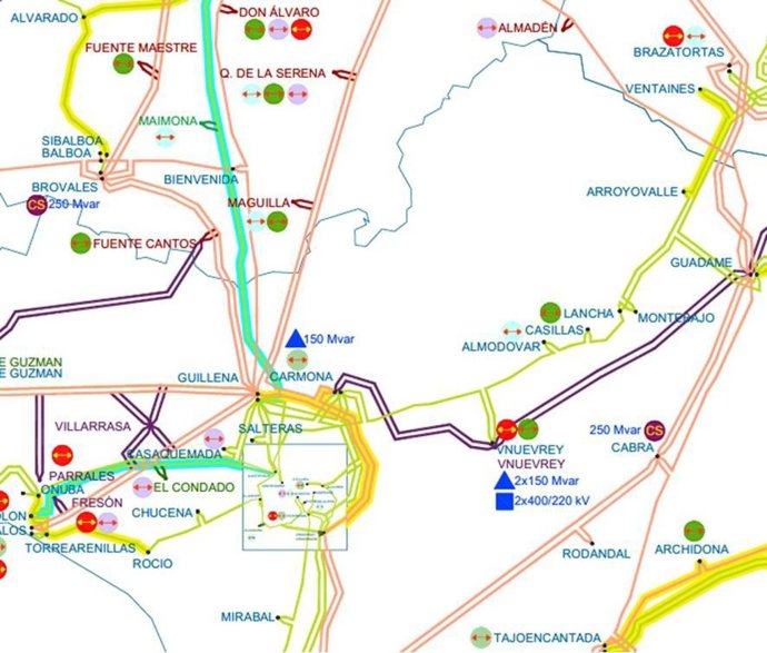 Imagen del documento sometido a información pública en el que se aprecian las principales actuaciones en Córdoba y provincias aledañas.