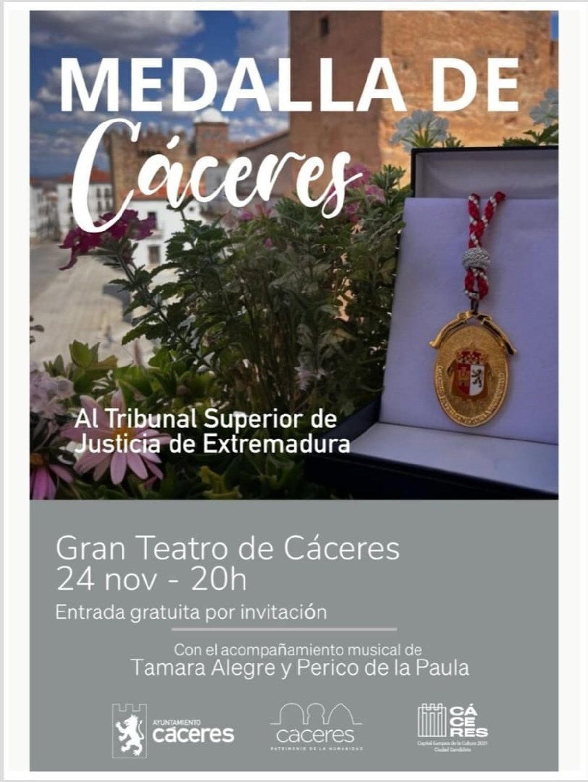El TSJEx recibe este lunes la Medalla de Cáceres por los 235 años de la creación de la Real Audiencia de Extremadura
