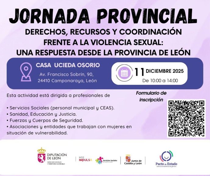 Cartel de la jornada que se desallorrará en Camponaraya sobre derechos, recursos y coordinación frente a la violencia sexual.