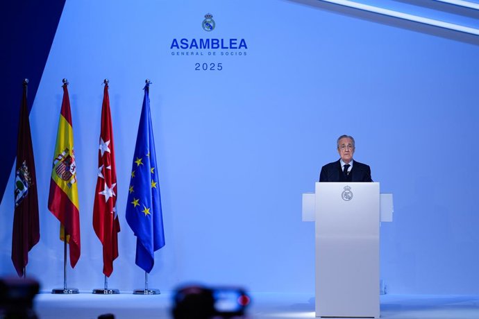 Florentino Perez, President of Real Madrid, attends during the Ordinary General Assembly of Representative Members of Real Madrid C.F. at Ciudad Deportiva Real Madrid on November 23, 2025, in Valdebebas, Madrid, Spain.