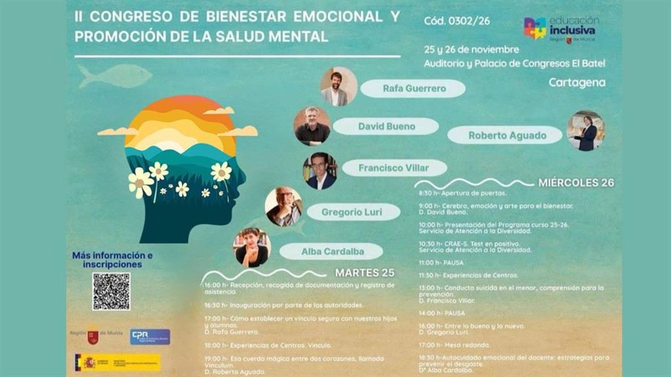 El encuentro, dirigido a docentes, se celebrará los días 25 y 26 de noviembre en Cartagena y contará con ponentes como el pedagogo y filósofo Gregorio Luri, la psicóloga y divulgadora Alba Cardalba y el psicólogo clínico Francisco Villar