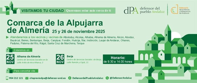 Programa de la visita de la Oficina de Atención Ciudadana del Defensor del Pueblo Andaluz a la comarca de la Alpujarra de Almería.