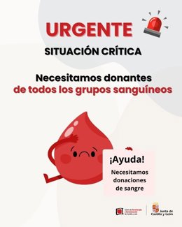 Gráfico difundido por el 112 sobre la situación crítica de las reservas de sangre en CyL