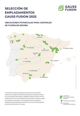 Gauss Fusion identifica 17 potenciales clústeres en España para la primera generación de centrales de fusión