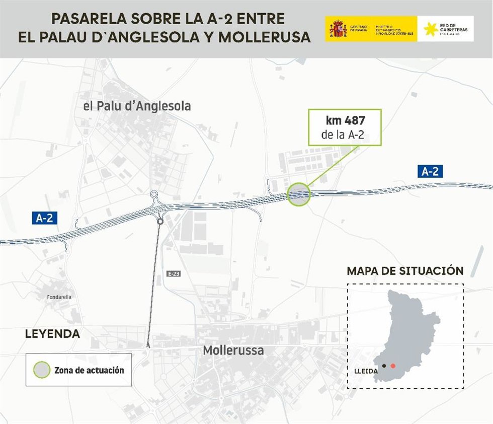 Transportes licita por 3,3 millones la construcción una pasarela peatonal sobre la A-2 en Lleida