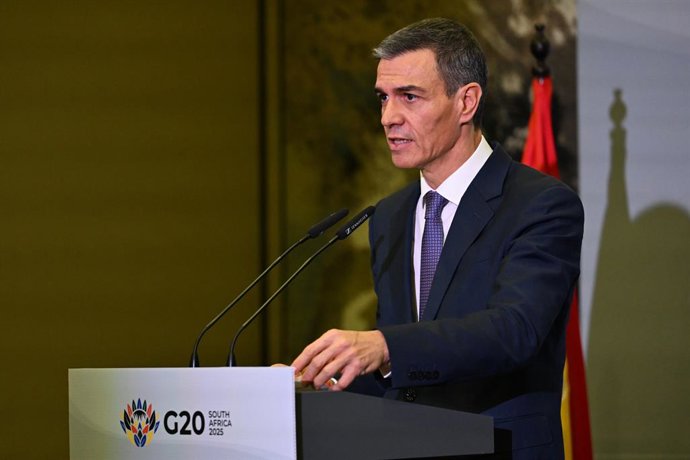 El presidente del Gobierno, Pedro Sánchez, durante su asistencia a la segunda jornada de la cumbre del G-20, a 22 de noviembre de 2025, en Johannesburgo (Sudáfrica). Archivo. 