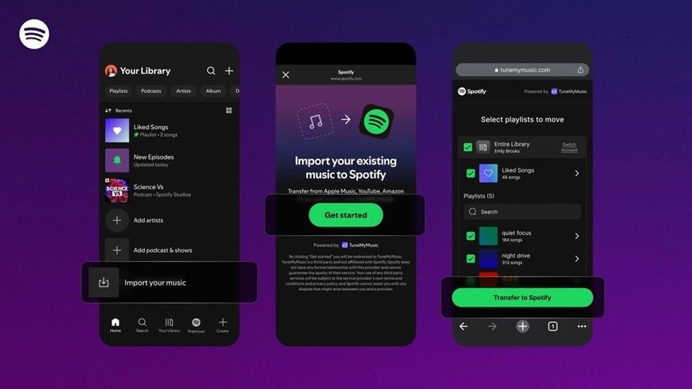 Importar listas de reproducción de otros servicios en Spotify.