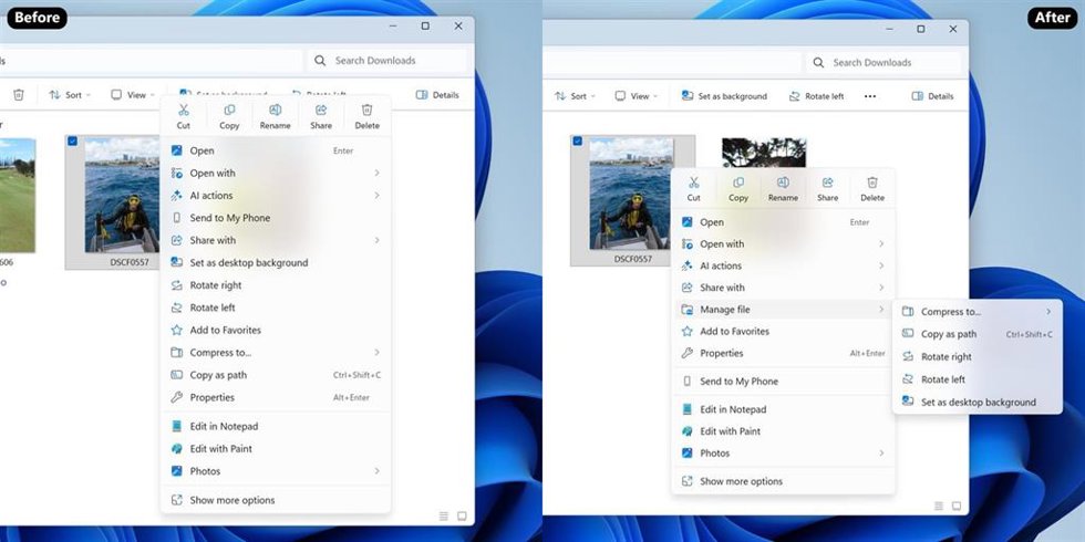Cambios en el  menú contextual del Explorador de archivos
