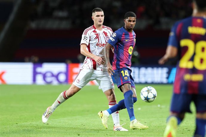 Archivo - El jugador del FC Barcelona Marcus Rashford en el partido de Champions contra Olympiacos
