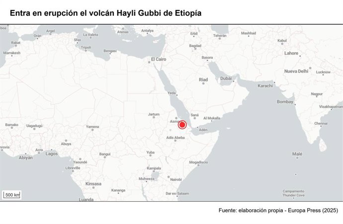 Mapa de la ubicación del volcán Hayli Gubbi (Etiopía)