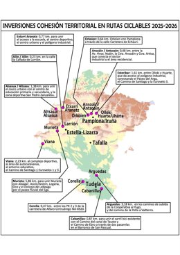 Mapa con las actuaciones previstas para la construcción o mejora carriles bici y otras infraestructuras para el uso de la bicicleta.