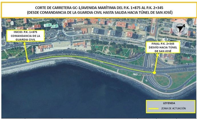 Plano de donde está reasfaltando el Cabildo de Gran Canaria en Las Palmas de Gran Canaria