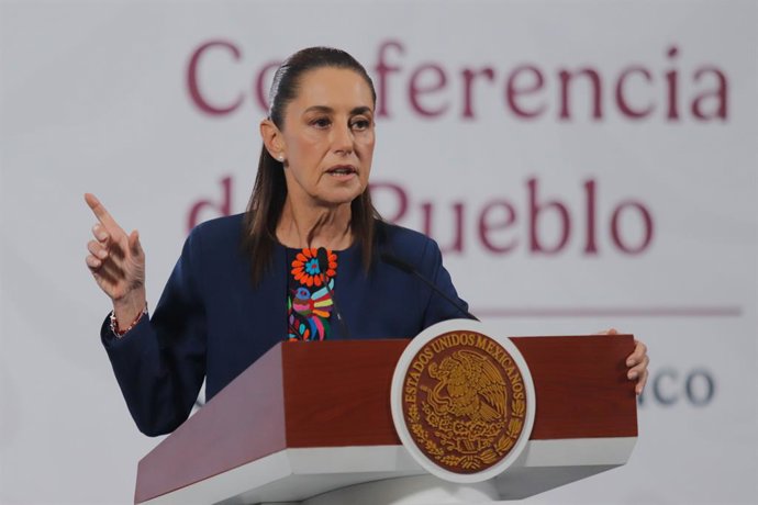 Mexican President Claudia Sheinbaum, speaks during a press conference,  about the gen Z demonstration against her government, noting the low turnout of young people, right-wing politicians, and opposition supporters. on November 17, 2025 in Mexico City, M