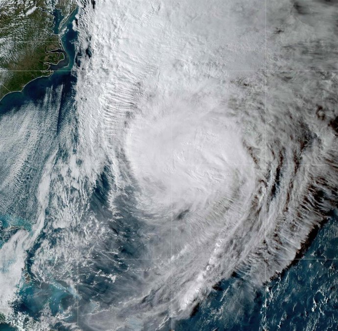 October 30, 2025, Atlantic Ocean, International Waters: The NOAA NESDIS GOES-19 satellite image at 2020 GMT, showing Hurricane Melissa, a category 2 storm as it continues a path of destruction toward Bermuda after crossing the Bahamas, October 30, 2025 in