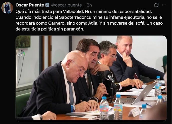 Mensaje del ministro y exalcalde de Valladolid, Óscar Puente, sobre el papel del alcalde actual, Jesús Julio Carnero.