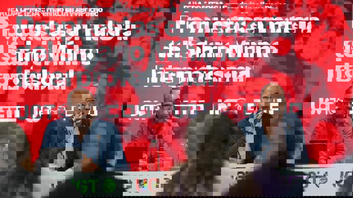 Fernando Luján, vicesecretario general de Política Sindical de UGT, y Javier Pacheco, secretario de Acción Sindical y Transiciones Estratégicas de CCOO