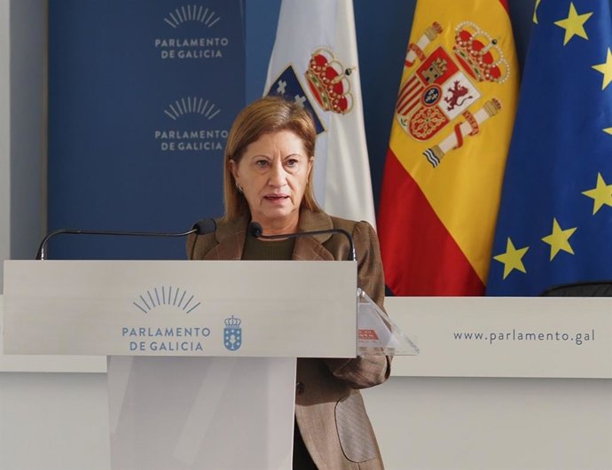 La viceportavoz parlamentaria del PSdeG, Elena Espinosa, tras la reunión de la Xunta de Portavoces