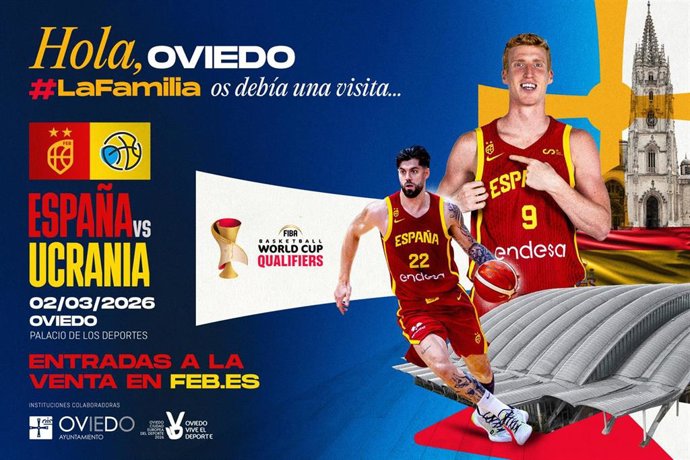 La selección española de baloncesto jugará por vez primera en Oviedo contra Ucrania el 2 de marzo en partido de clasificación para el Mundial en Catar en 2027.