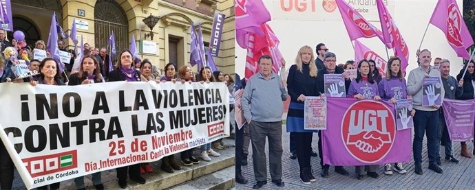 Concentraciones por el 25N antes las sedes de CCOO y UGT en Córdoba.