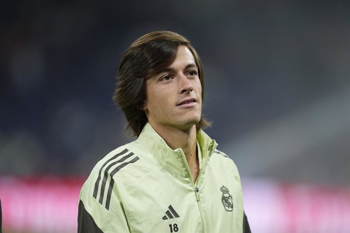 Alvaro Carreras of Real Madrid CF looks on during the Spanish League, LaLiga EA Sports, football match played between Real Madrid C.F. and Valencia CF at Santiago Bernabeu stadium on November 1, 2025, in Madrid, Spain.