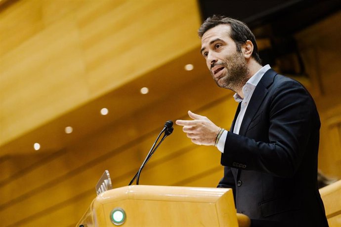 El ministro de Economía, Comercio y Empresa, Carlos Cuerpo, interviene durante una sesión plenaria en el Senado, a 25 de noviembre de 2025, en Madrid (España).