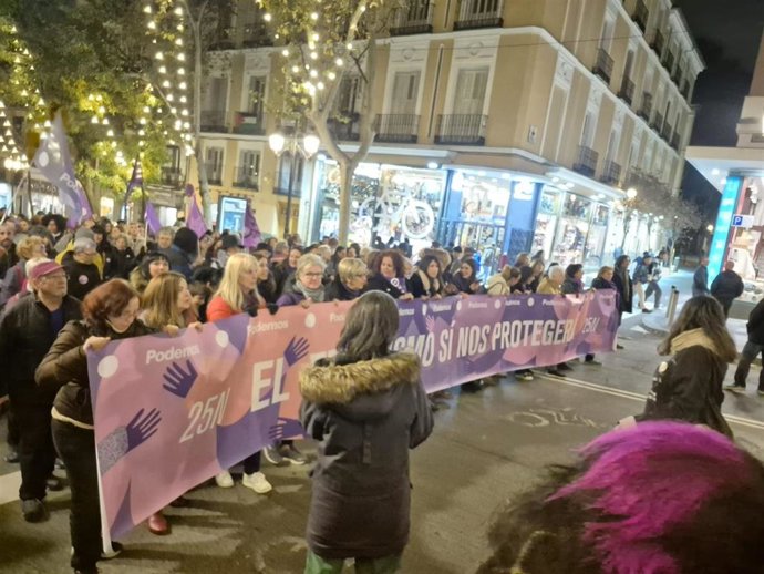 Asistentes a la manifestación de la Comisión 8M por el 25N en Madrid