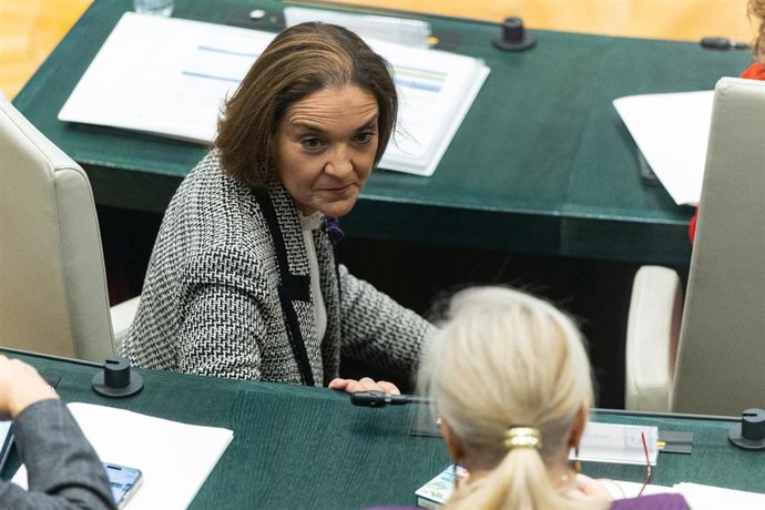 La portavoz del PSOE en el Ayuntamiento de Madrid, Reyes Maroto, durante un pleno ordinario del Ayuntamiento de Madrid, en el Palacio de Cibeles