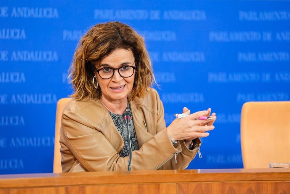 La diputada de Por Andalucía Esperanza Gómez, este miércoles en rueda de prensa.