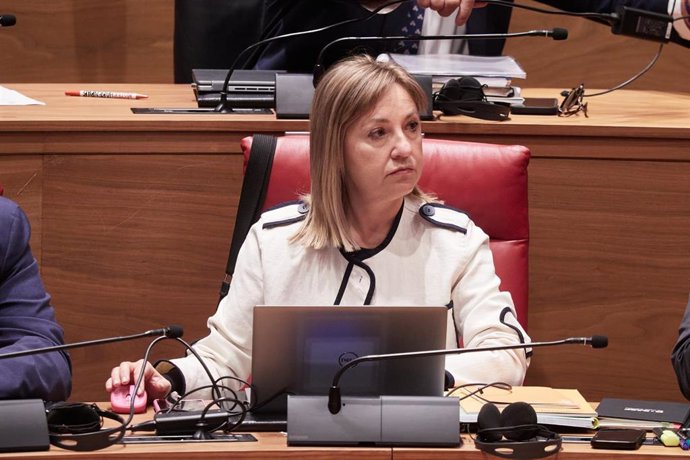 La portavoz del Gobierno de Navarra y consejera de Interior, Función Pública y Justicia, Amparo López, en el Parlamento de Navarra.