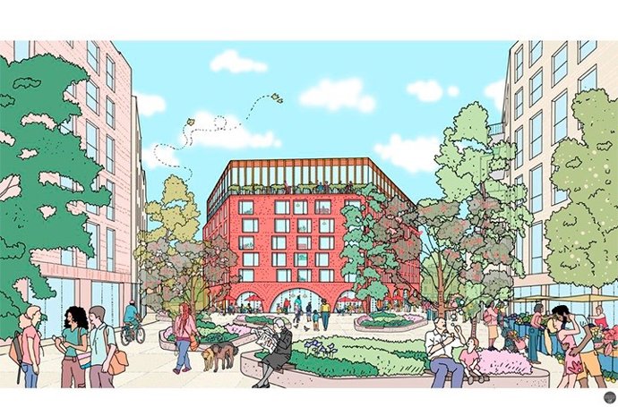 Render del plan de The Social Hub para Fountainbridge.