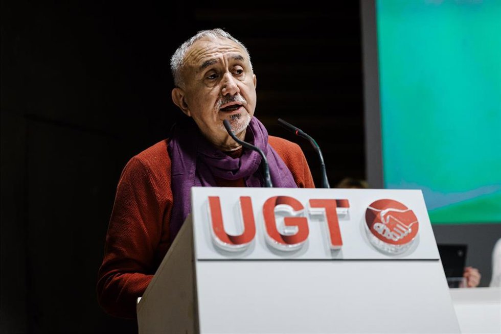 El secretario general de UGT, Pepe Álvarez, durante el II Comité Confederal de UGT, a 26 de noviembre de 2025, en Madrid (España). El II Comité Confederal tras el 44 Congreso se celebra en el marco del ERE presentado por Telefónica que implicaría el de